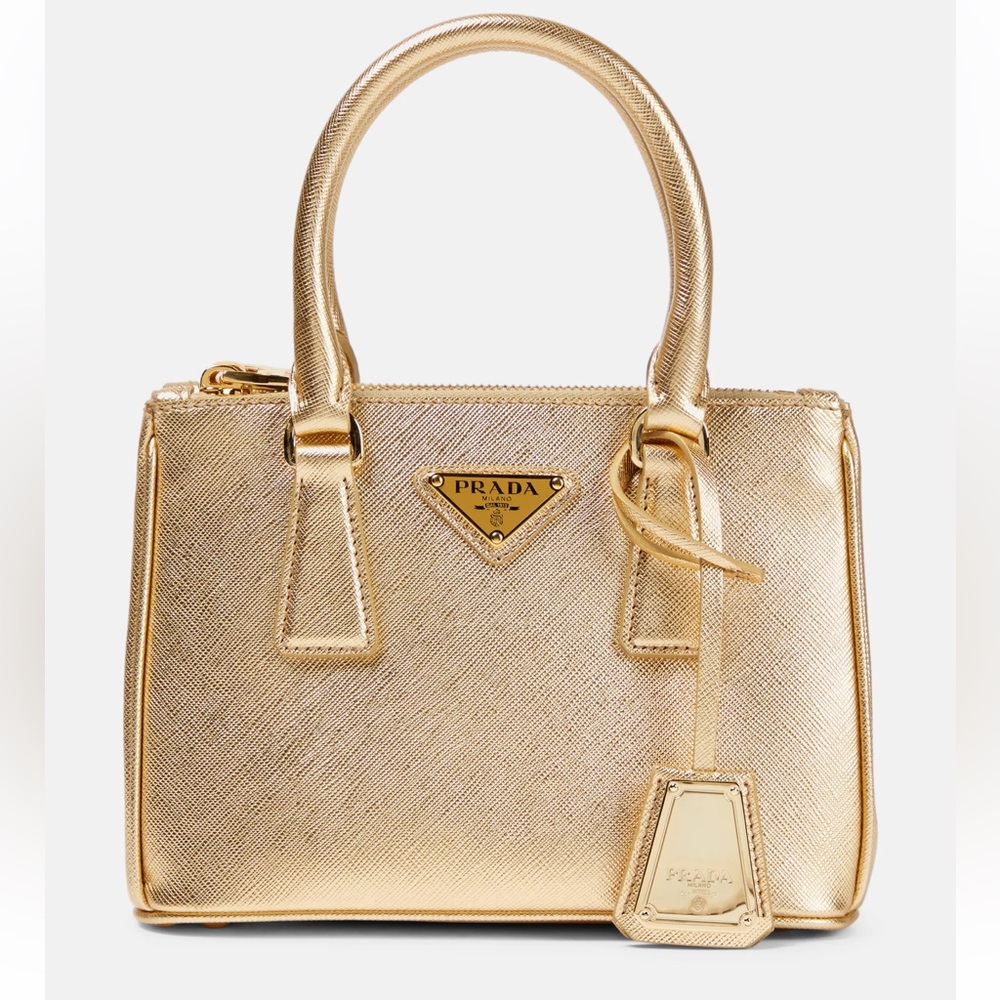 NWT PRADA Galleria Mini metallic leather tote bag In Gold